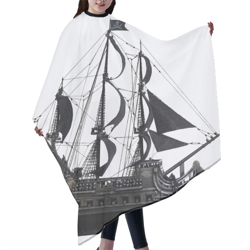 Personality  Black Pirate Ship Of The Eighteenth Century With Guns On White Background Hair Cutting Cape