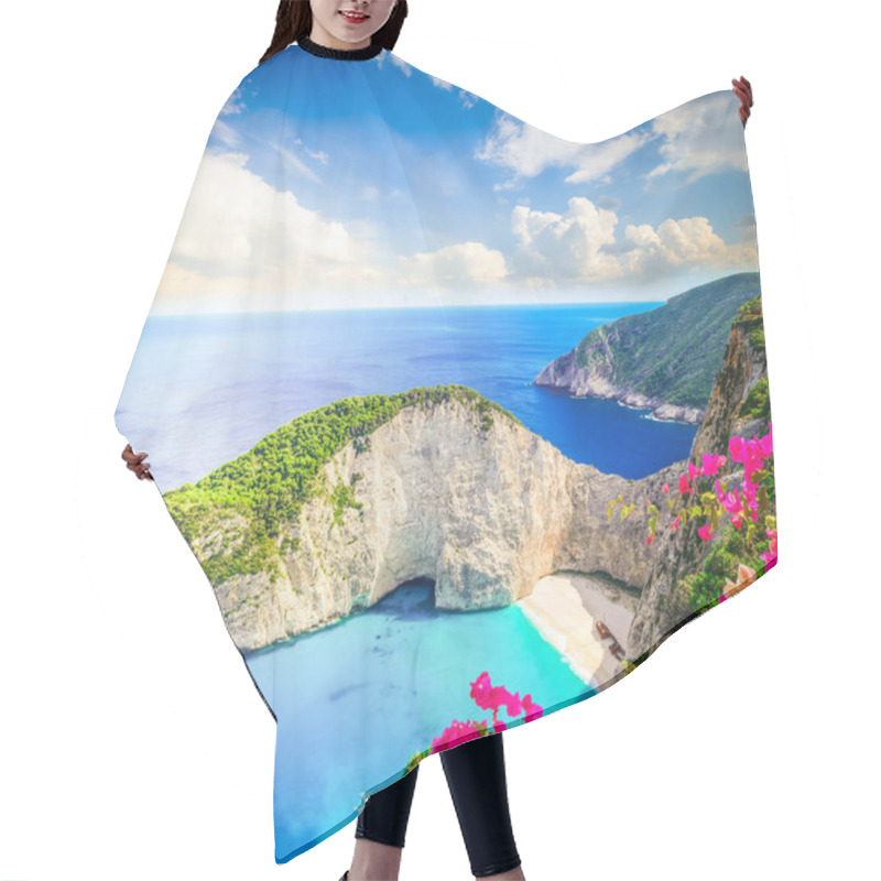 Personality  Navagio Beach, Famous Lanscape Of Zakinthos Island With Flowers, Greece Hair Cutting Cape