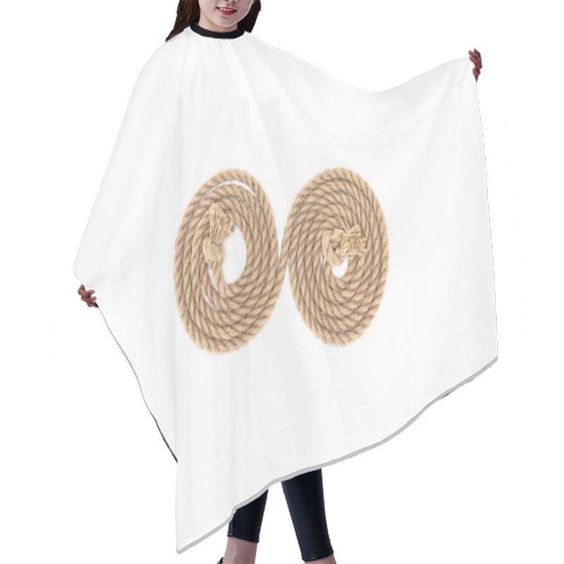 Personality  Top View Of Arranged Brown Marine Rope With Knots Isolated On White Hair Cutting Cape