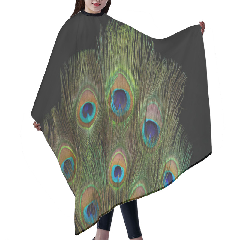 Personality  Beautiful Bright Peacock Feathers On Black Background Hair Cutting Cape