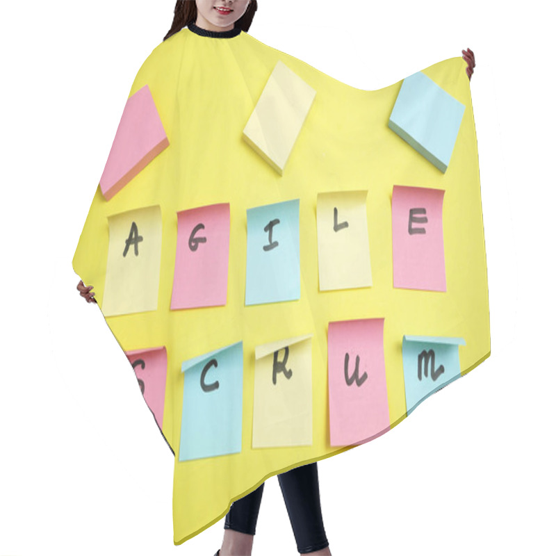 Personality  Software Scrum Agile Board With Paper Task, Agile Software Development Methodologies Concept, Closeup Hair Cutting Cape