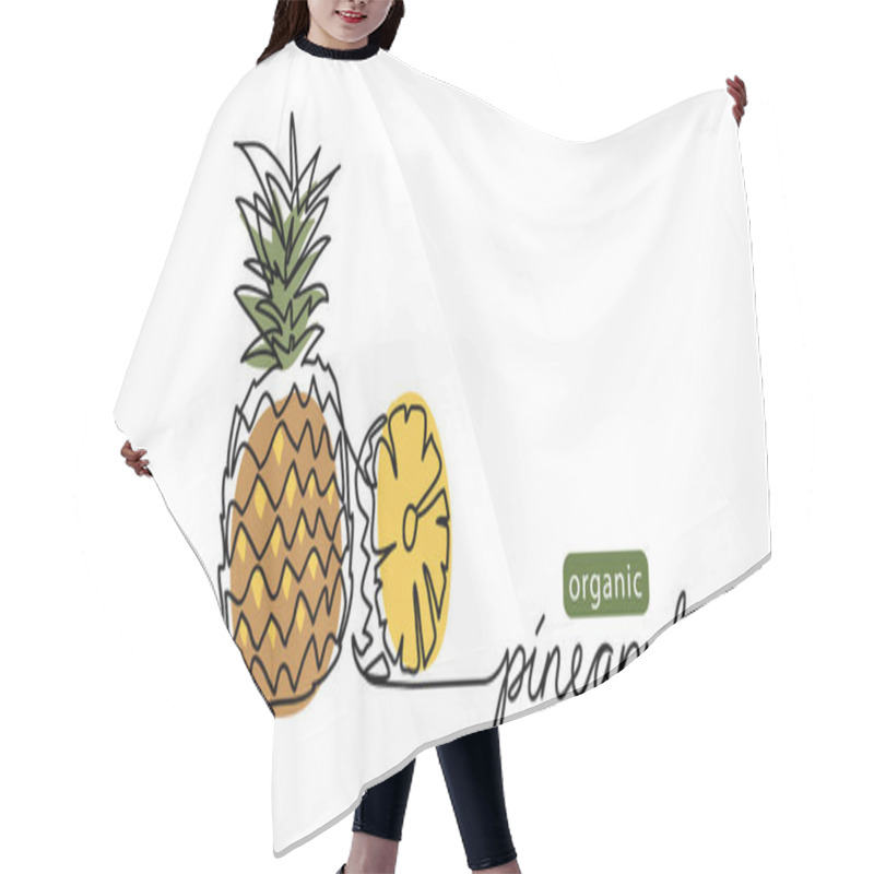 Personality  Pineapple Simple Vector Illustration. One Continuous Line Drawing Art Illustration With Text Organic Pineapple Hair Cutting Cape