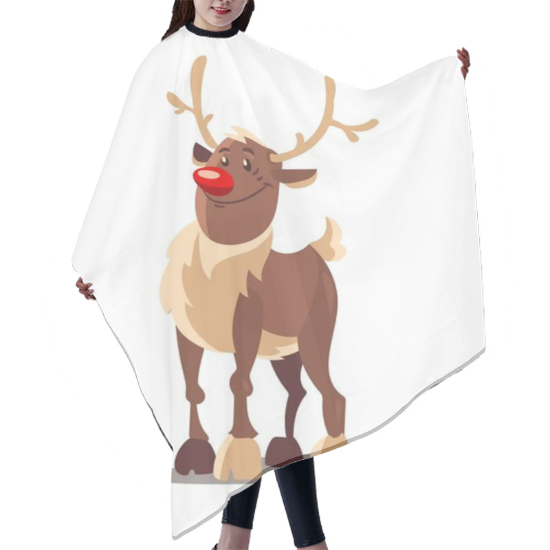 Personality  Rudolph Reindeer Christmas Cartoon Character, Smiling Northern Animal With Red Nose And Antlers. Isolated On White Transparent Background. Vector Illustration Hair Cutting Cape