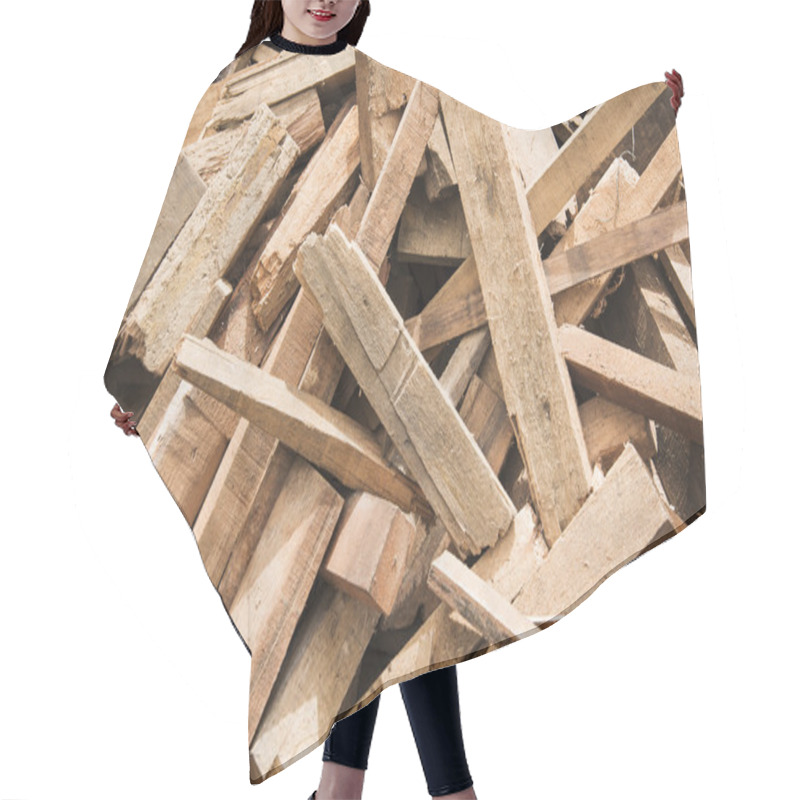 Personality  A Scrap Wood Pile. Hair Cutting Cape