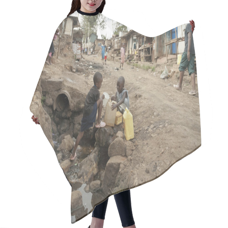 Personality  Boys Take A Water For Drinking On A Street Of Kibera, Nairobi, Kenya. Hair Cutting Cape