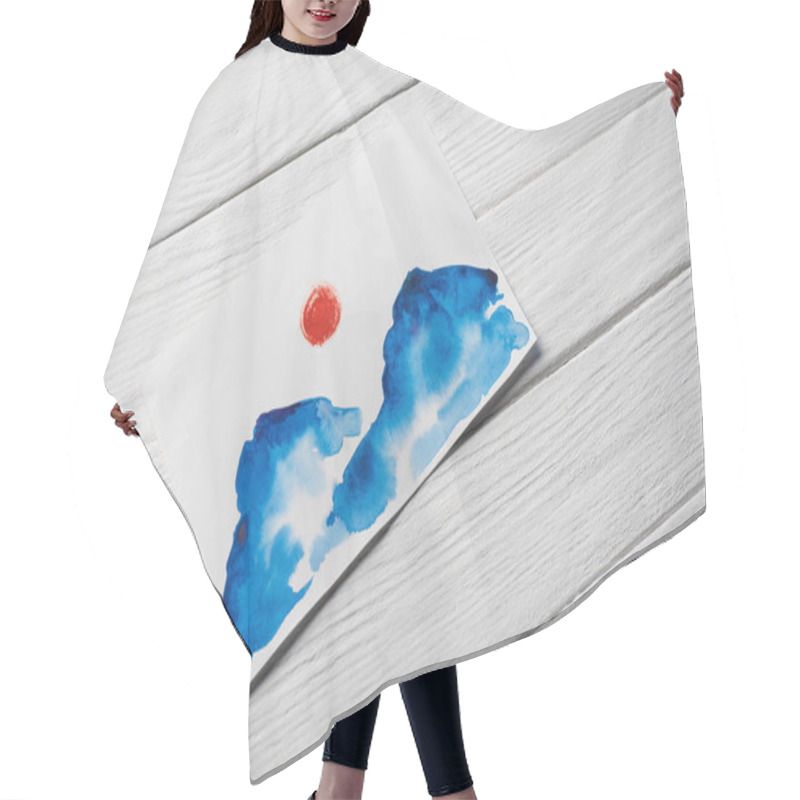 Personality  Top View Of Paper With Japanese Painting With Clouds And Sun On Wooden Background Hair Cutting Cape