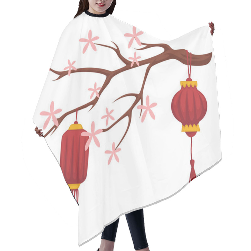 Personality  Blooming Sakura And Chinese Paper Lanterns Isolated Icon Hair Cutting Cape