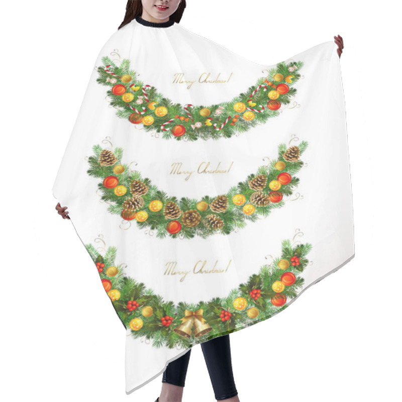 Personality  Christmas Vector Set Of Three Garland With Fir Tree , Evening Balls And New Year’s Bells Hair Cutting Cape