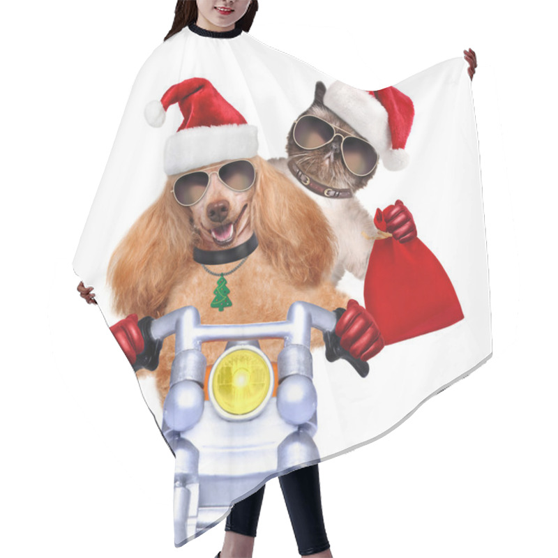 Personality  Cat And Dog In Red Christmas Hats Hair Cutting Cape