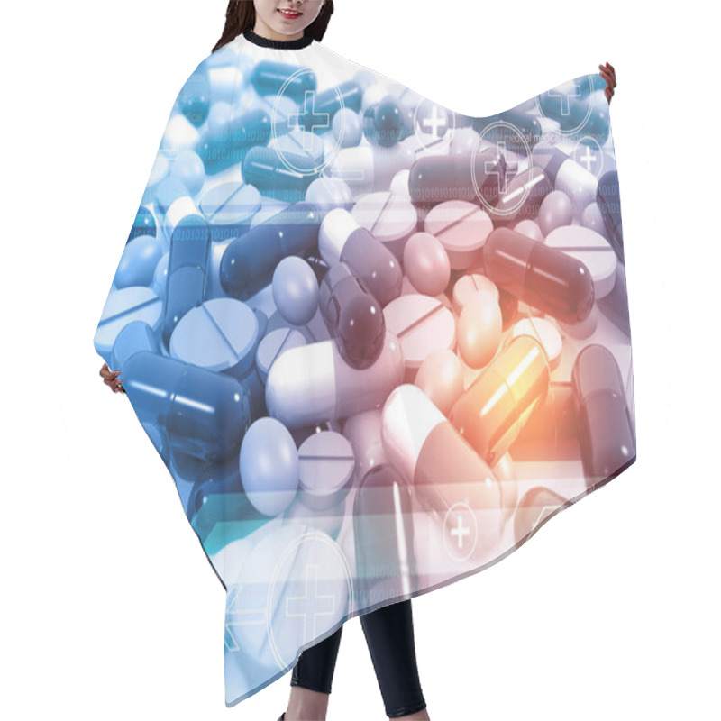 Personality  Pills, Tablets, Capsules On Abstract Medical Background. 3d Render	 Hair Cutting Cape