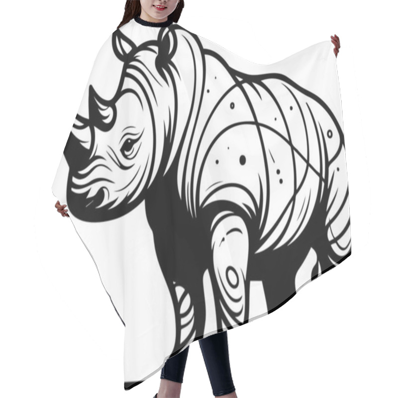 Personality  Detailed Line Art Illustration Of A Rhinoceros In Natural Habitat Hair Cutting Cape