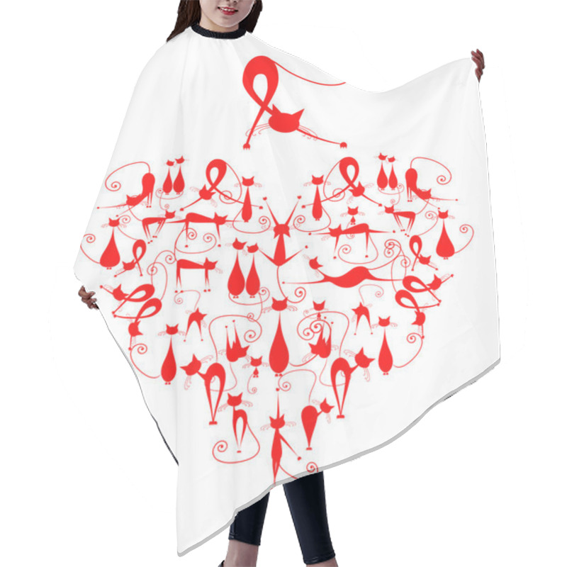 Personality  I Love Cats! Cats Silhouette In Heart Shape For Your Design Hair Cutting Cape