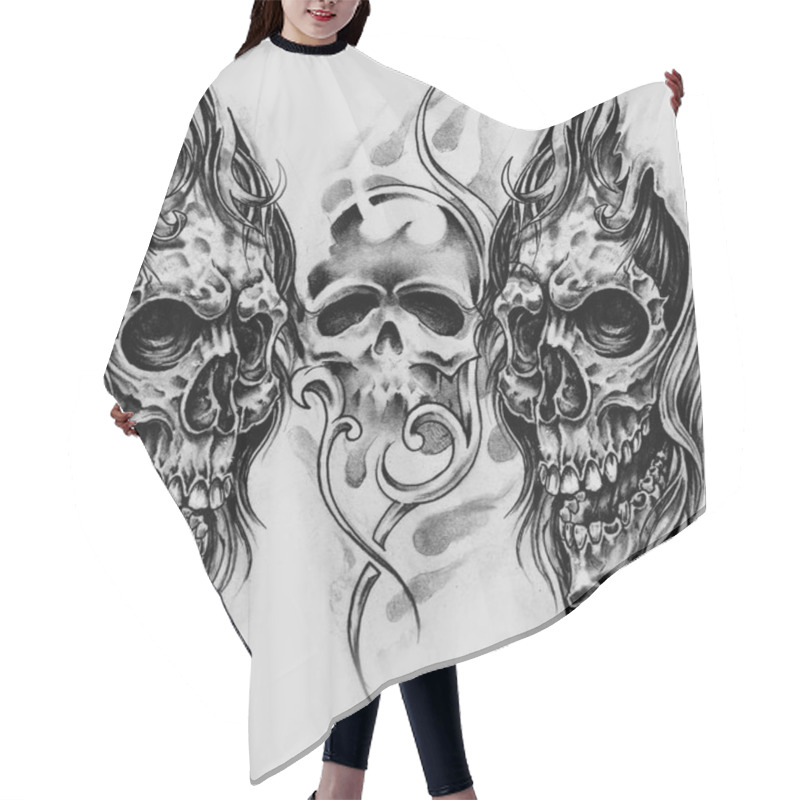 Personality  Sketch Of Tattoo Art, Handmade Illustration Hair Cutting Cape