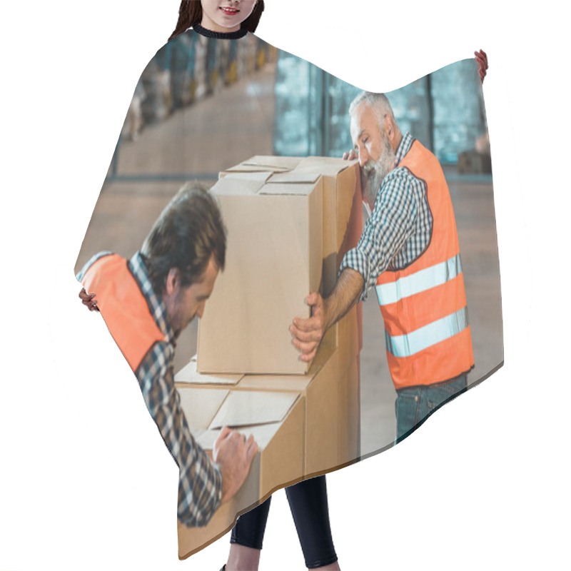 Personality  Warehouse Workers Moving Boxes Hair Cutting Cape