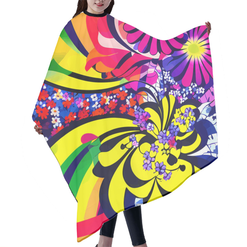 Personality  A Digitally Created, Surface Textile Background Design With Groovy Retro Style Flowers. Hair Cutting Cape