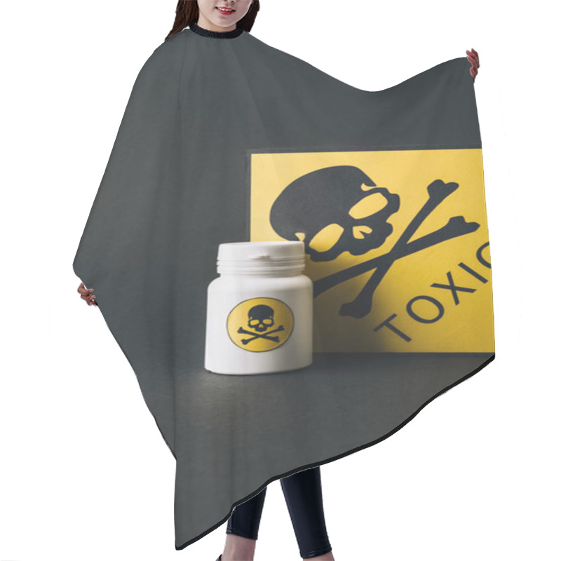 Personality  Jar And Yellow Toxic Sign Isolated On Black Hair Cutting Cape