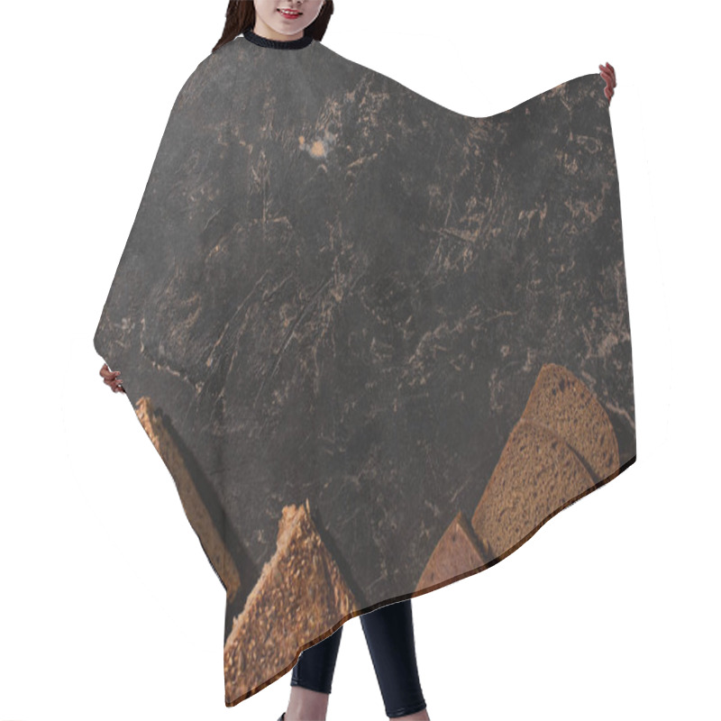 Personality  Top View Of Cut Whole Grain Bread On Stone Black Surface Hair Cutting Cape