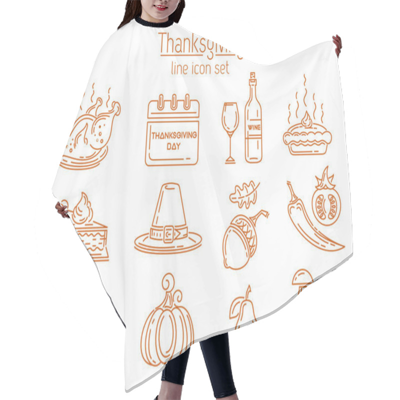 Personality  Thanksgiving Line Icon Set Hair Cutting Cape