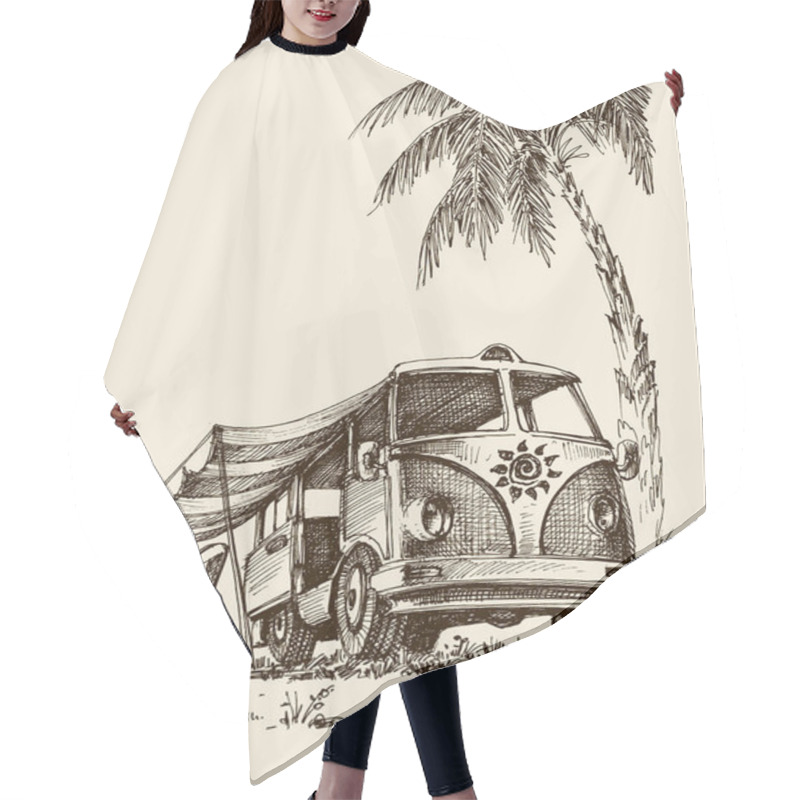 Personality  Surf Van On The Beach Under The Palm Tree Hair Cutting Cape