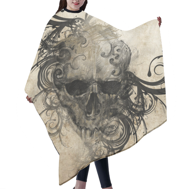 Personality  Sketch Of Tattoo Art Hair Cutting Cape