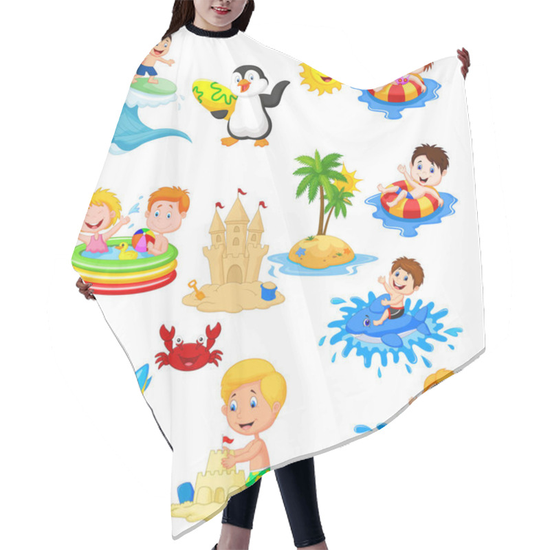 Personality  Cute Little Kids Playing On The Beach Hair Cutting Cape