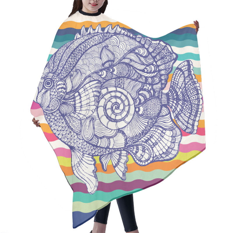 Personality  Hand Drawn Fish With Elements Of A Flower Ornament Hair Cutting Cape