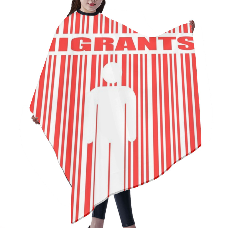 Personality  Migrants Word And Human Icon In Barcode Hair Cutting Cape