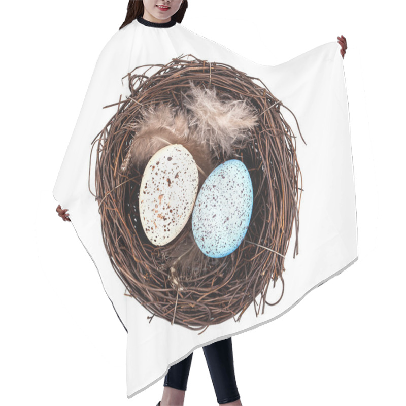 Personality  Easter Eggs In Birds Nest Isolated On White Background Hair Cutting Cape