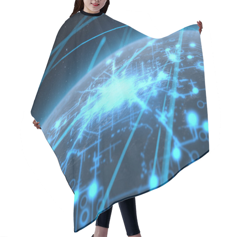 Personality  Planet With Illuminated Network And Light Trails Hair Cutting Cape