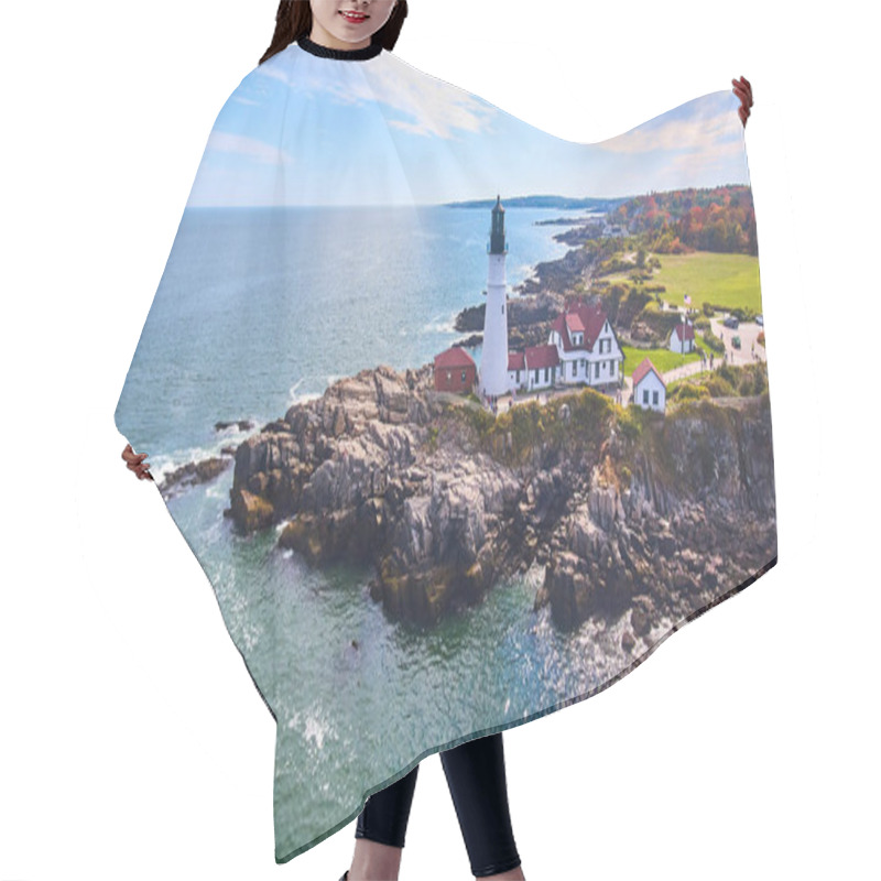 Personality  Image Of Stunning Lighthouse On Rocky Cliffs In Maine From Aerial View Hair Cutting Cape