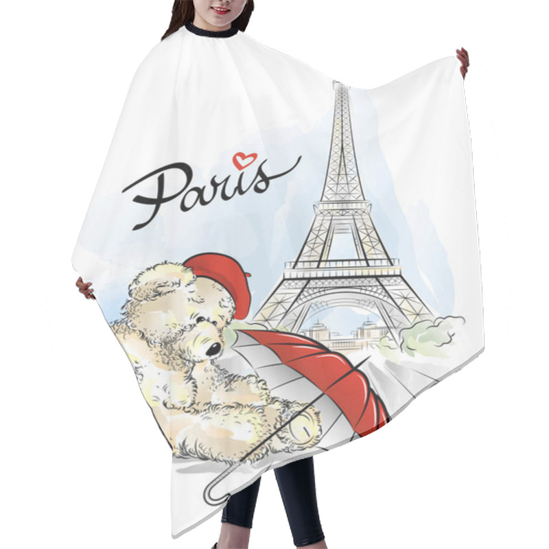 Personality  Postcard With Teddy Bear And Eiffel Tower From Paris, France Hair Cutting Cape