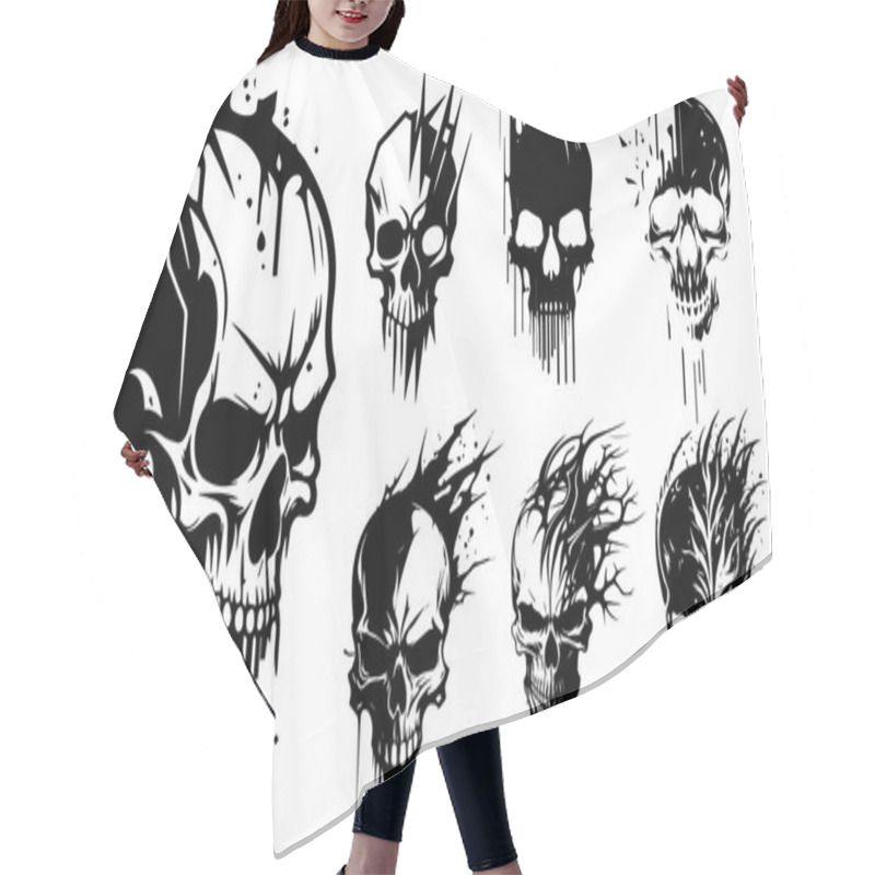 Personality  Human Skulls Vector Illustration Silhouette Shapes Hair Cutting Cape