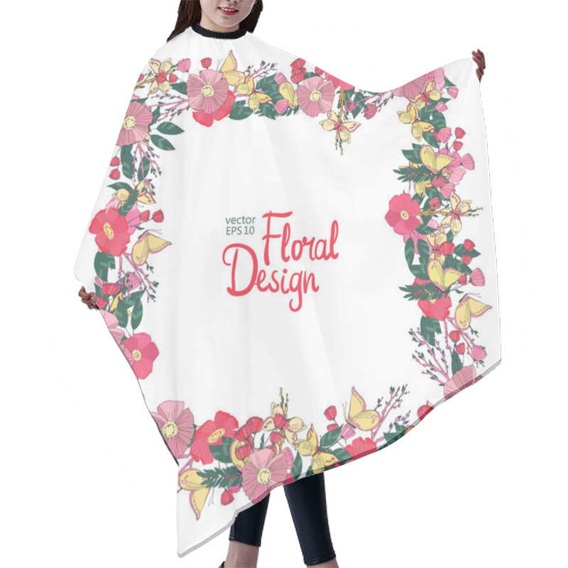 Personality  Floral Frame With Flowers Berries And Butterfly Hair Cutting Cape