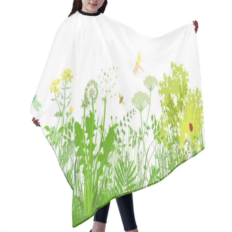 Personality  Green Grasses, Plants And Herbs With Insects Hair Cutting Cape