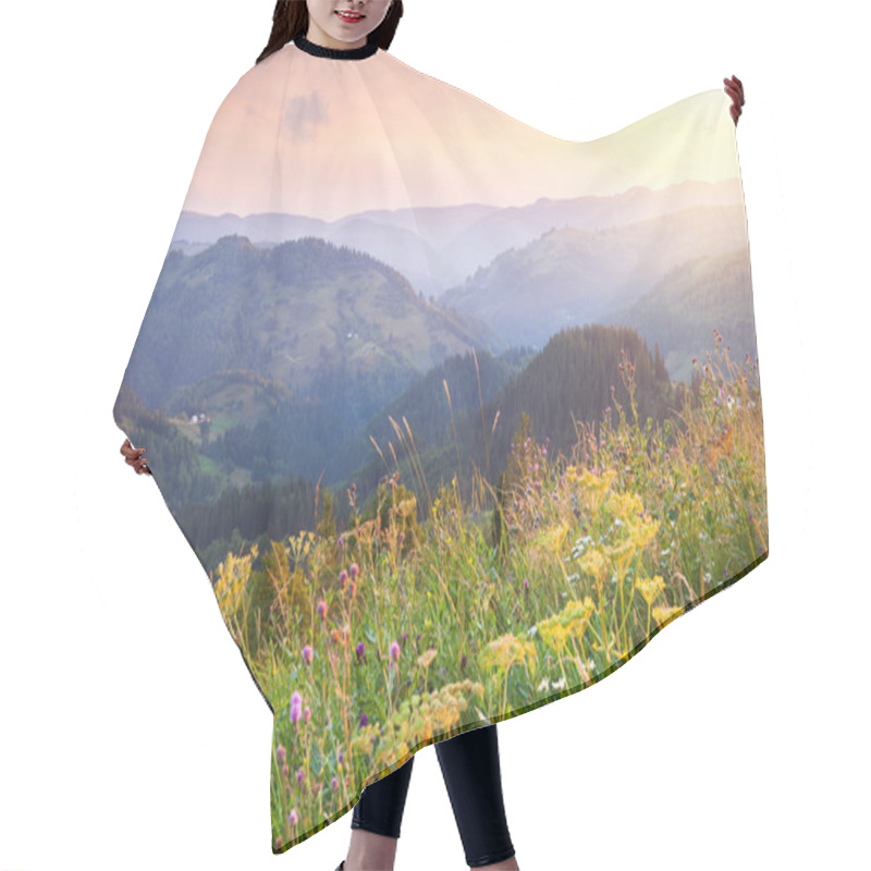 Personality  Morning Landscape In Mountains  With Wild Herbs Hair Cutting Cape