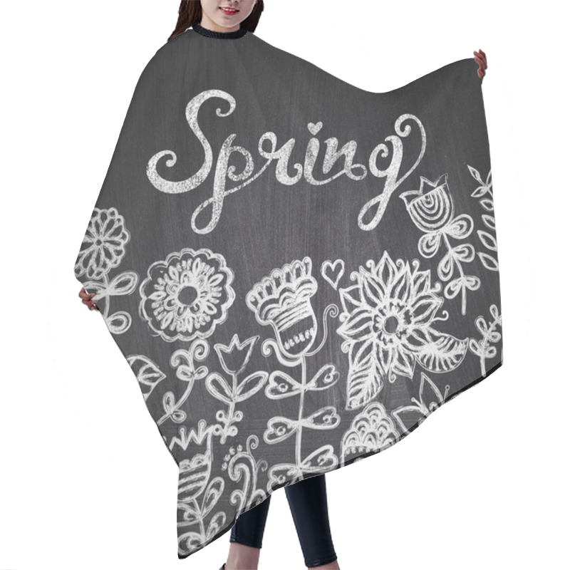 Personality  Chalk Flowers On Chalkboard Blackboard Hair Cutting Cape