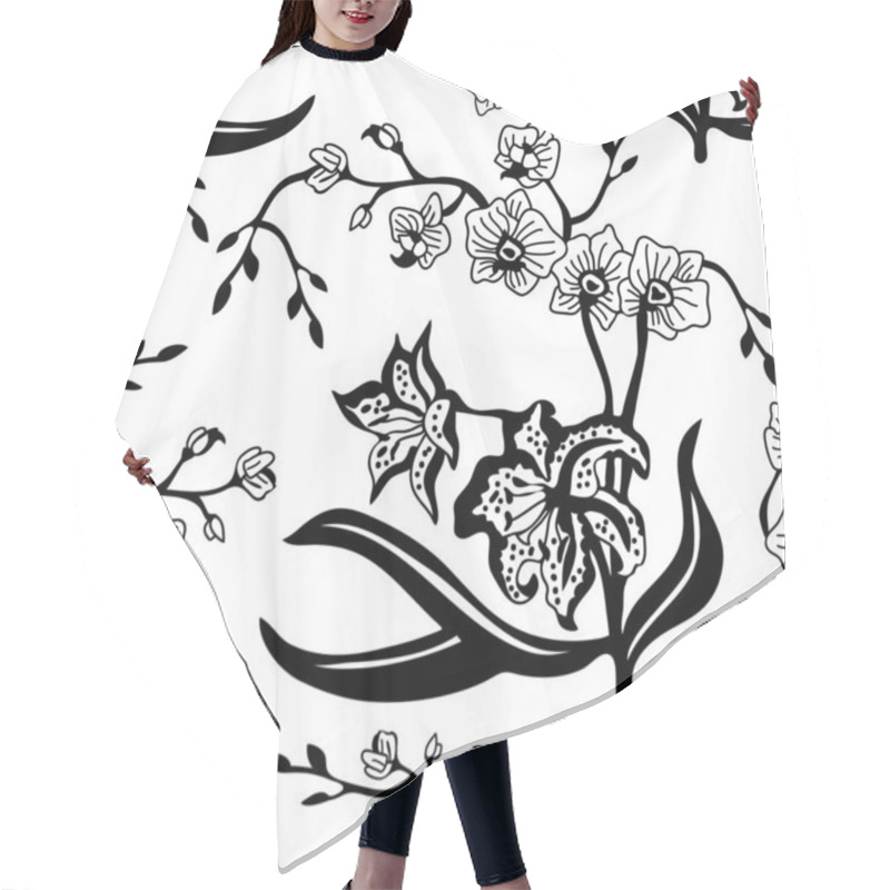 Personality  Oriental Pattern With Orchids And Lilies. Hair Cutting Cape