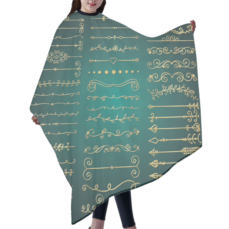 Personality  Vector Golden Glossy Hand Drawn Dividers, Arrows, Swirls Hair Cutting Cape