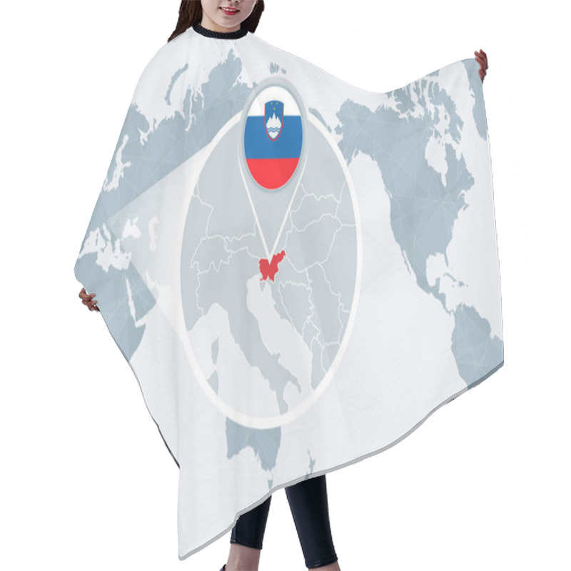 Personality  Pacific Centered World Map With Magnified Slovenia. Flag And Map Of Slovenia. Hair Cutting Cape