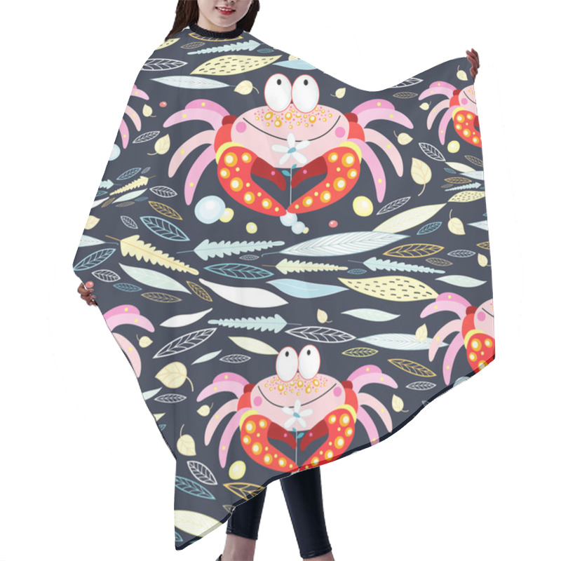 Personality  Seamless Pattern Of Leaves And Crabs Hair Cutting Cape