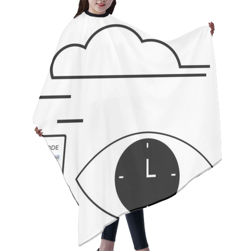 Personality  Cloud, Eye With Clock, And Hand Entering Data On A Screen Illustrate Digital Identity, Time Management, Data Access, And Cloud Services. Ideal For Tech, Security, Productivity Innovation Digital Hair Cutting Cape