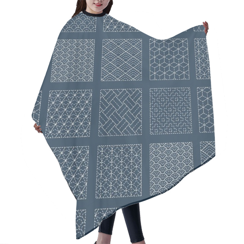 Personality  Sashiko Seamless Indigo Dye Pattern With Traditional White Japanese Embroidery, Vector Illustration Hair Cutting Cape