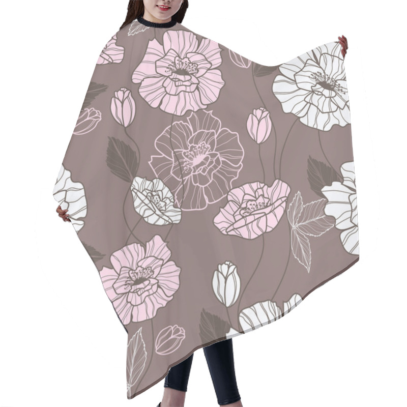 Personality  Seamless Vector Pattern With Poppy Flowers Hair Cutting Cape