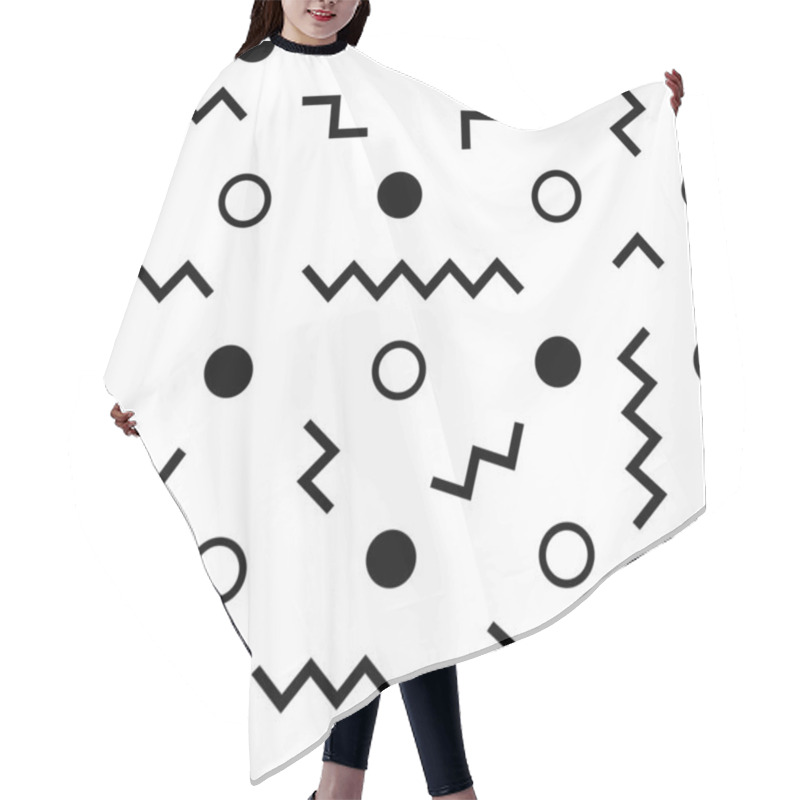 Personality  Seamless Retro Pattern Showcasing Dynamic Geometric Shapes Like Zigzags, Dots, And Lines, Creating An Engaging Vintage Composition Ideal For Various Design Applications Hair Cutting Cape