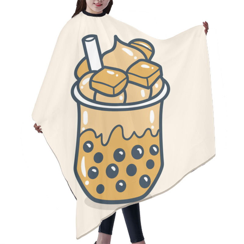 Personality  Bubble Tea Drink With Mangoo Toping Illustration Hair Cutting Cape