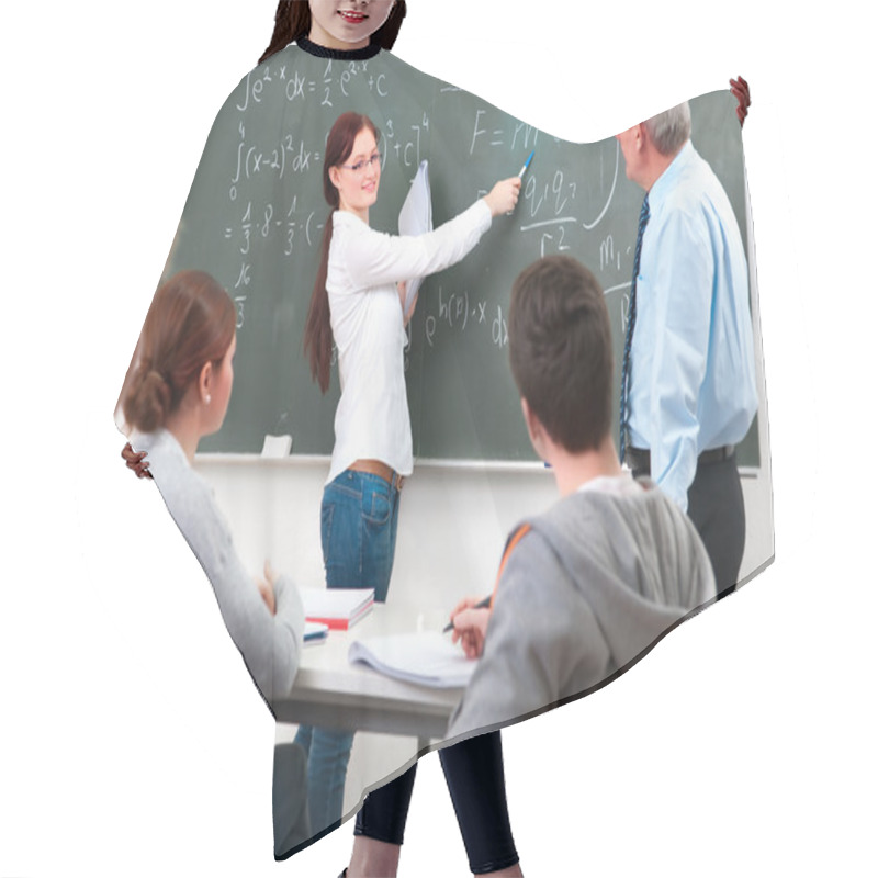 Personality  Teacher With High School Students Hair Cutting Cape