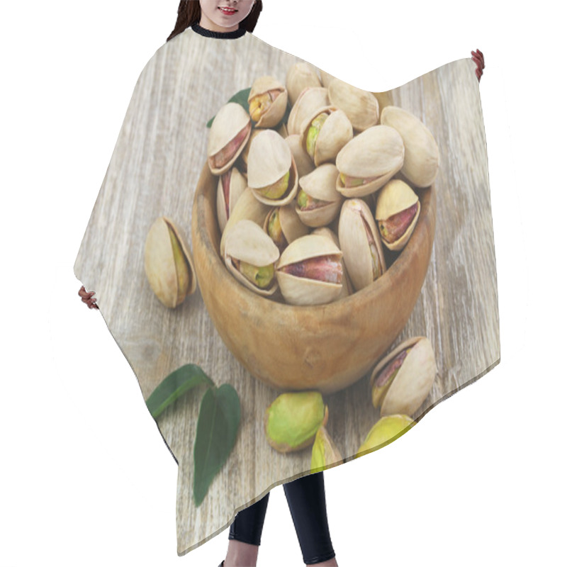 Personality  Pistachios With And Without Shell In Wooden Bowl With Copy Space Hair Cutting Cape