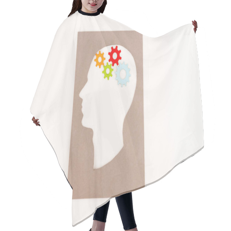 Personality  Top View Of Human Head Silhouette With Gears Isolated On White Hair Cutting Cape