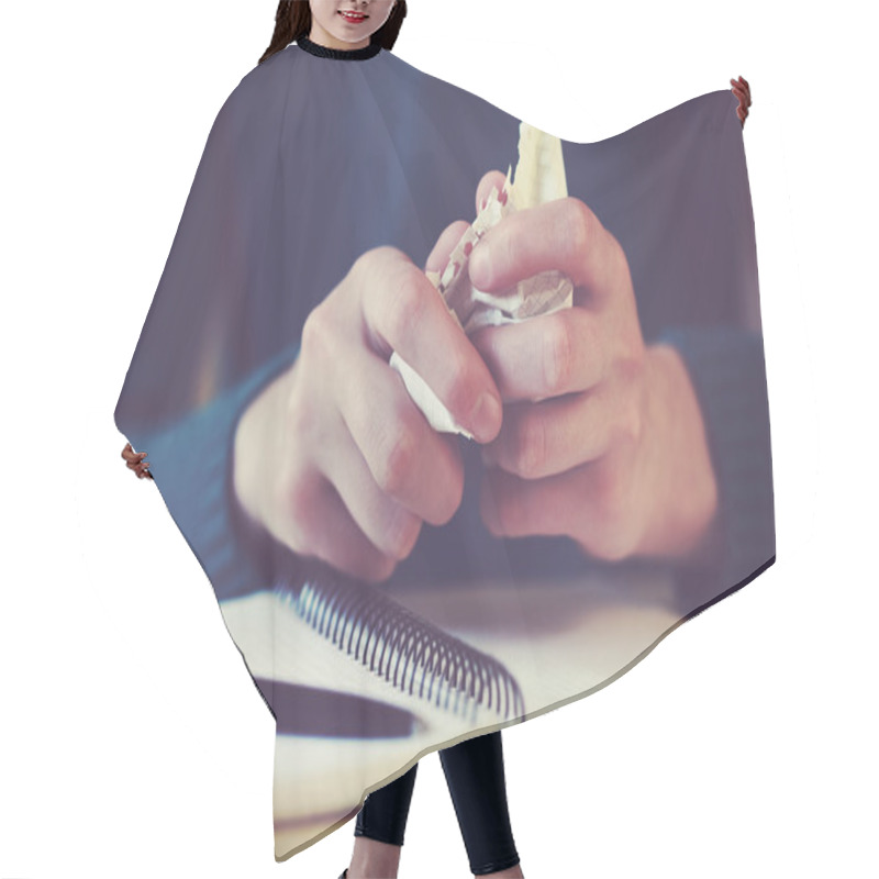 Personality  Hands Wresting The Sheet Of Paper And Making Paper Ball Hair Cutting Cape