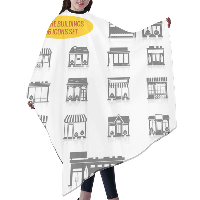 Personality  Store Building Icons Set Black Hair Cutting Cape